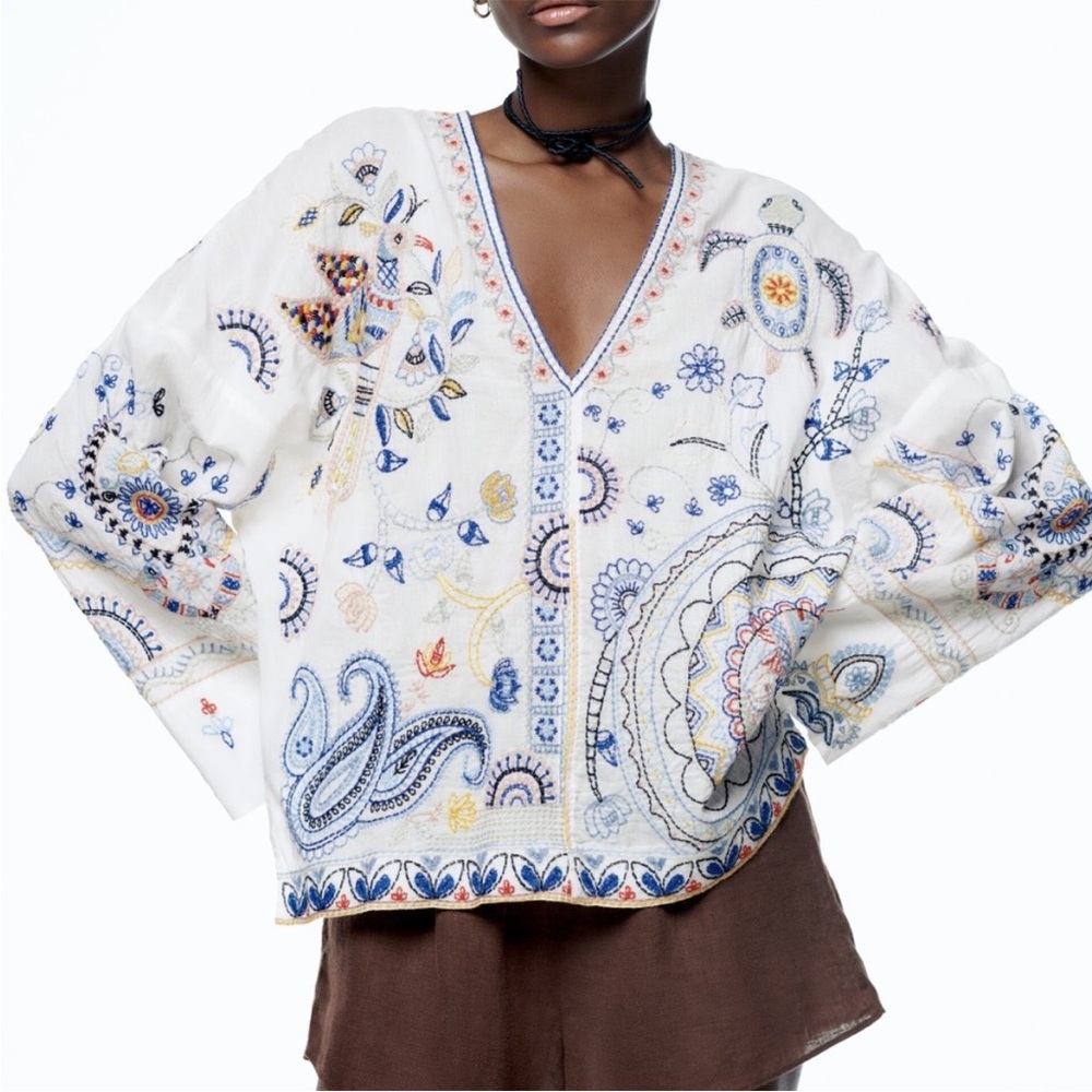 Zara Embroidered V-Neck Bohemian Top